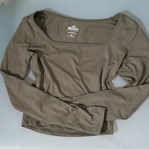 Hollister Long Sleeve Crop Top Tan S